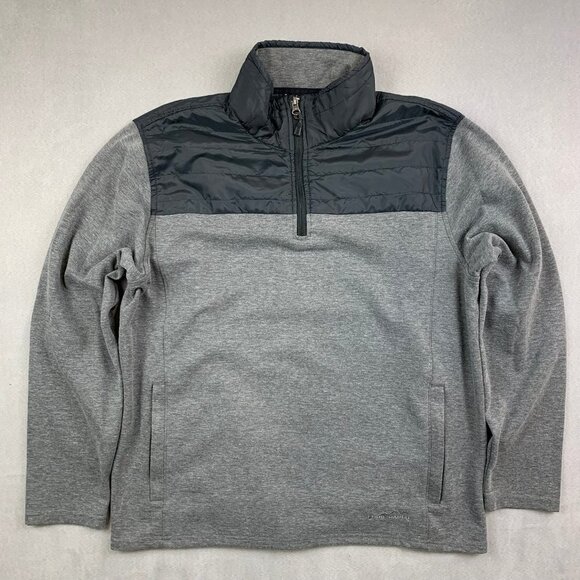 Eddie Bauer Mens Sweater Large Gray 1/4 Zip Long Sleeve Hybrid Pullover Stretch - Picture 1 of 10